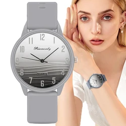 Fashion 2024 Sports Women's Pointer Wave Digital Design Quartz Watch Casual Grey Silicone Women Clock Gift Watches