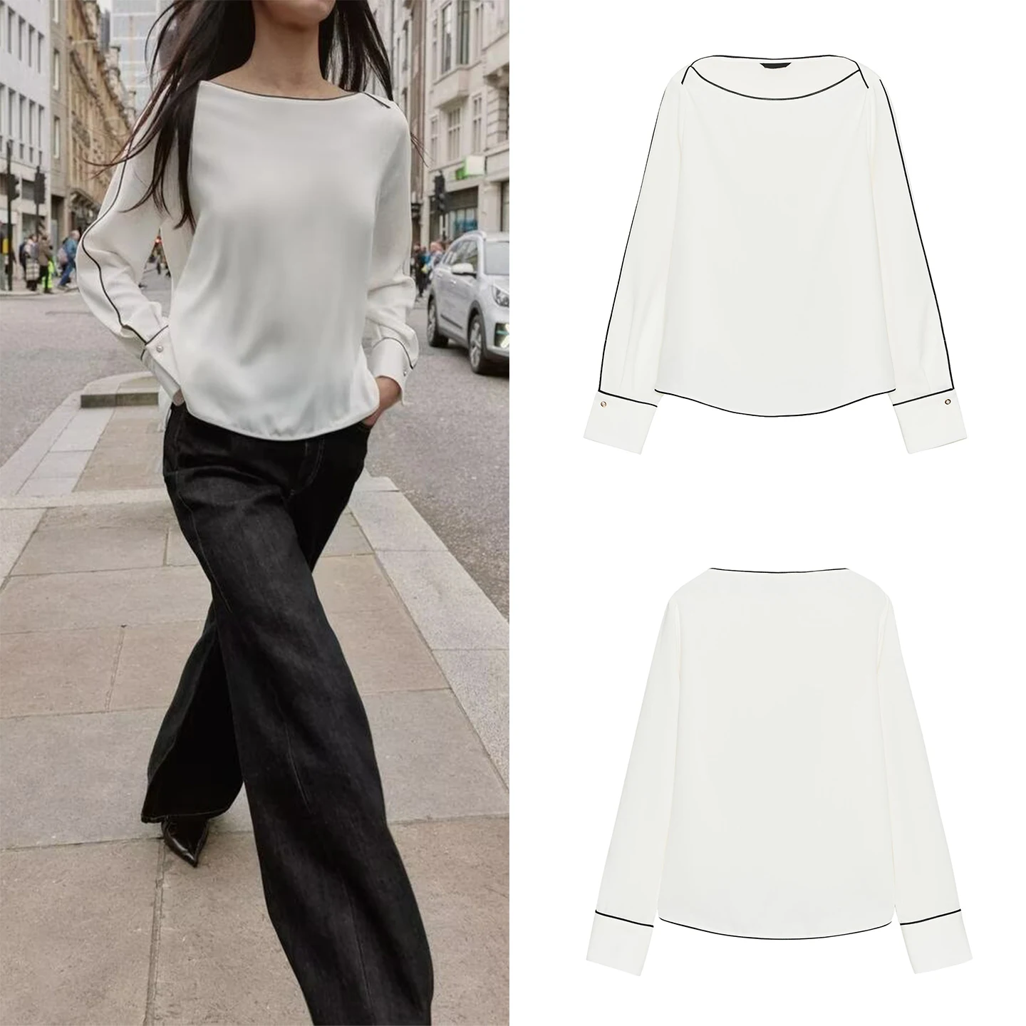 Z Dames Faion Casual irt 2025, nieuwe Sle Color Blo Design Long Sve round Ne Regular Fit herfstseizoen