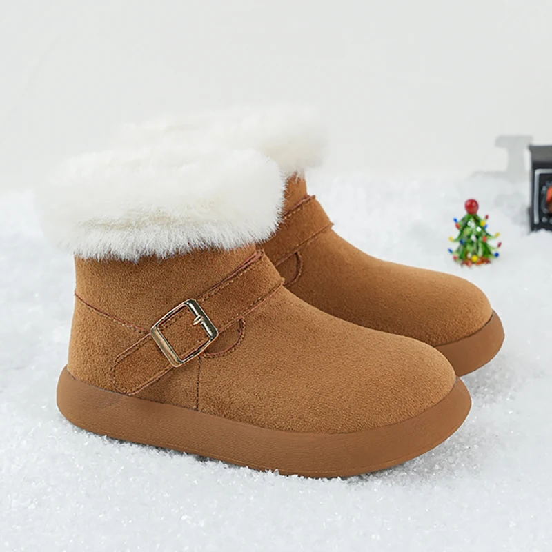 

Зимние сапоги из искусственного меха для детей, толстые теплые плюшевые зимние сапоги для мальчиков и девочек, нескользящие теплые детские сапоги с широким носком для подростков