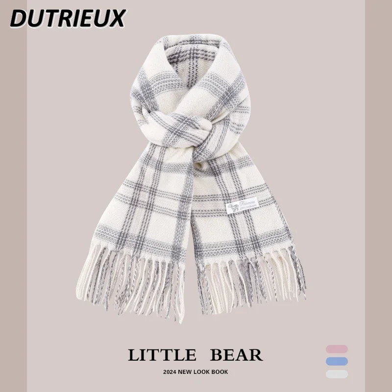 Korean Japanese Style Atmosphere Jk Plaid Women's Scarfs Winter Versatile Sweet Cute Girl Thickened Warm Scarf Fashion 2024 New