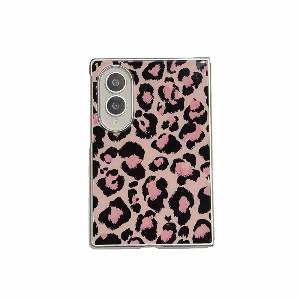 Leopard Print Phone Case For Samsung Galaxy Z Fold8 Ultra 7 6 Electroplated Frame Hard Cover Fashion Trend Hinge Foldable Shell