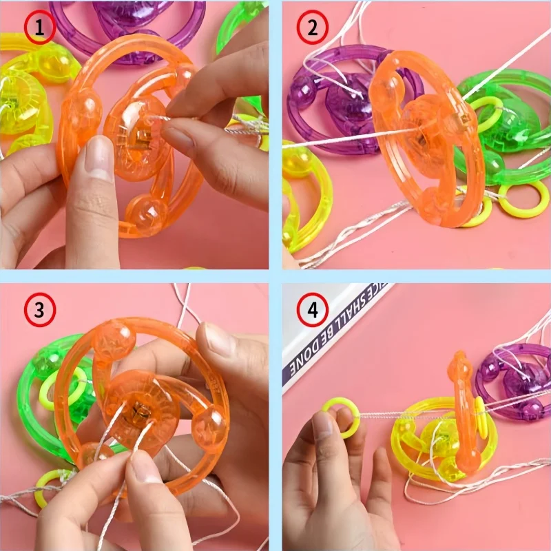 5pcs New Luminous Hand Pull Luminous Flashing Rope Flywheel Toy Led Light Toy Novelty Children Flywheel Flash Gyro Gift Toys view 3