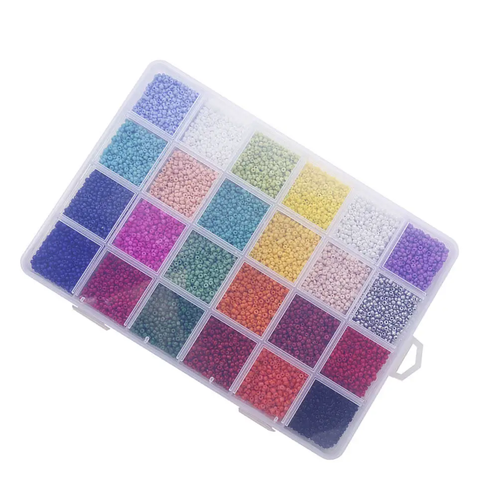 1Pack DIY Colored Round Glass Beads 2Mm Cross Stitch Spacer Beads Jewelry Accessories for Necklace Bracelet Making 24 Grid