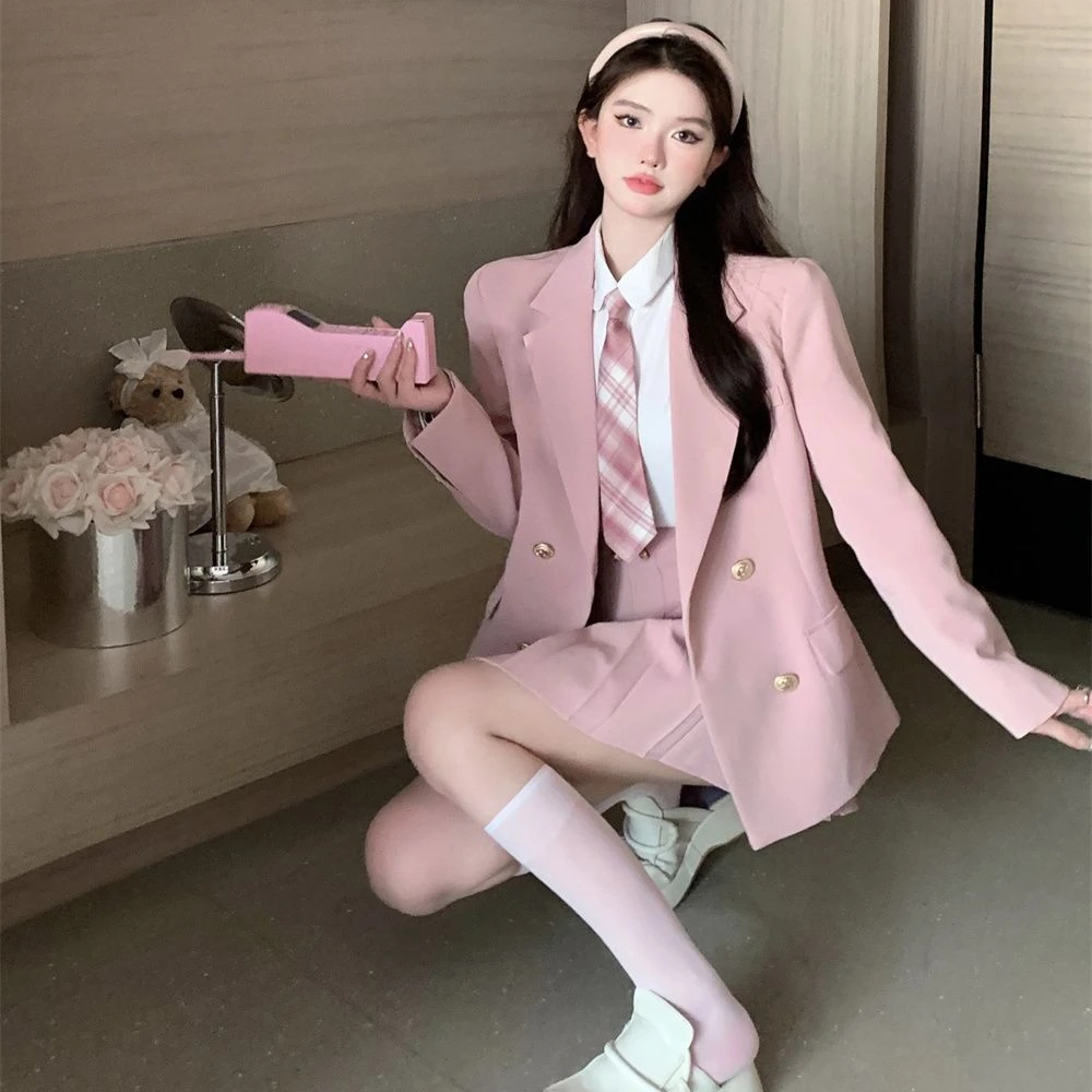 

Милый комплект из трех предметов в японском консервативном стиле, женская повседневная рубашка, мини-плиссированная юбка, костюм, корейский женский элегантный наряд