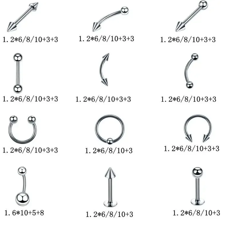 40/60PC/Set 14G Stainless Steel Nose Ear Belly Lip Tongue Ring Captive Bead Eyebrow Bar Piercing Kit Sexy Body Piercing Jewlry