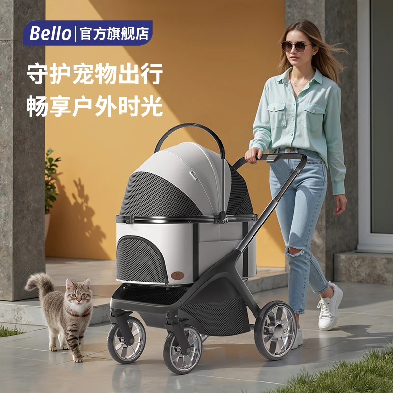 

BELLO newest Pet Stroller Dog Cat Low Basket Parm aluminum alloy Cart Dog Lightweight Foldable Walking parm