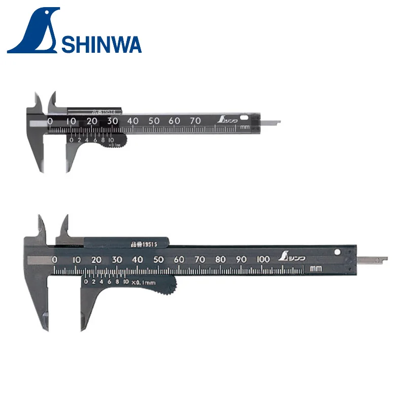 SHINWA Penguin Vernier Caliper Plastic Body Mini Pocket Size Lightweight 70-100mm 19514/19515 1PCS 