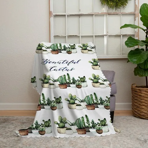 Realhomes Beatiful Cactus Printed Digital Printed Chenille Sofa Throw