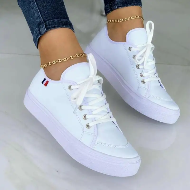 Women Fashion Flats Shoes Lace Up Round Toe Simple All-match Sneakers Outdoor Running Lady Footwear Zapatillas Deportivas Mujer