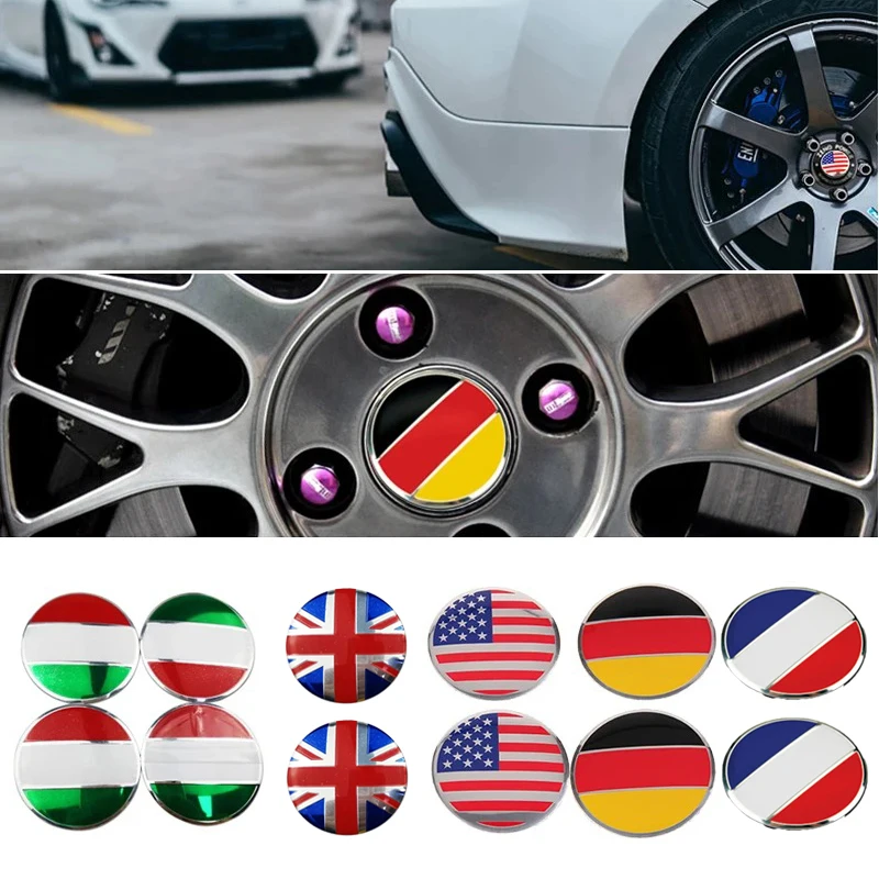 

4Pcs UK USA German France Italy Flag Emblem Car Wheel Center Hub Cap Cover Sticker For BMW MINI Toyota Honda Ford Accessories