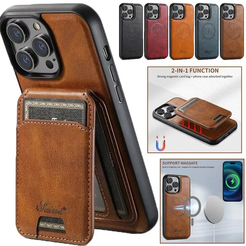 

Leather MagSafe Magnetic Wallet Case Cover For iPhone 16 Pro/ Pro Max /Plus