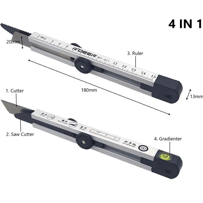 

18cm 4 IN 1 With Cutter Saw Centimeter Ruler Gradienter Level Stationary Cutting Portable outdoor Multifunctional Tool
