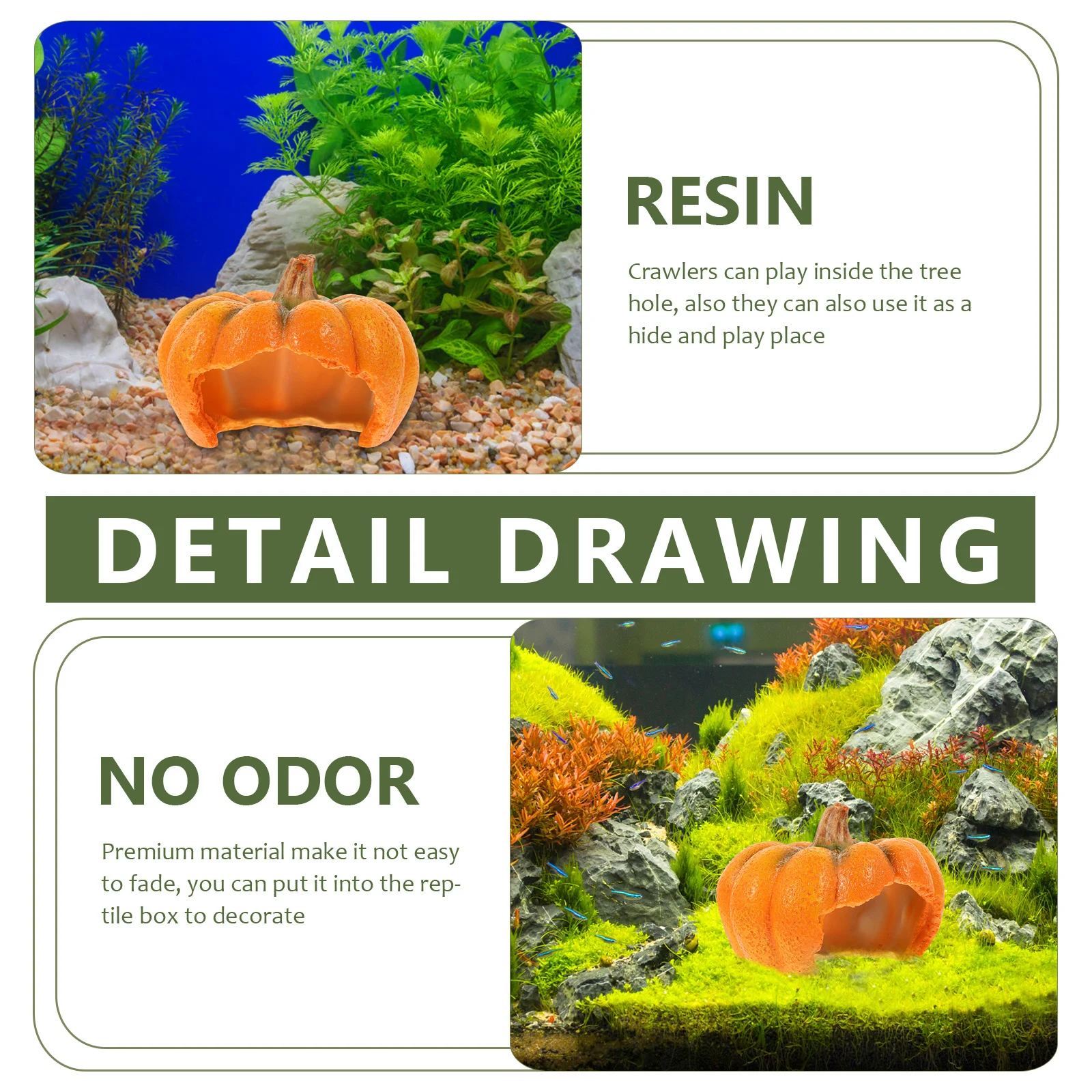 

Reptile Cave Pumpkin Hamster Hideout Resin Pumpkin Decor Turtle Cave Terrarium Ornament Lizard Gecko Hideout Snake Hide