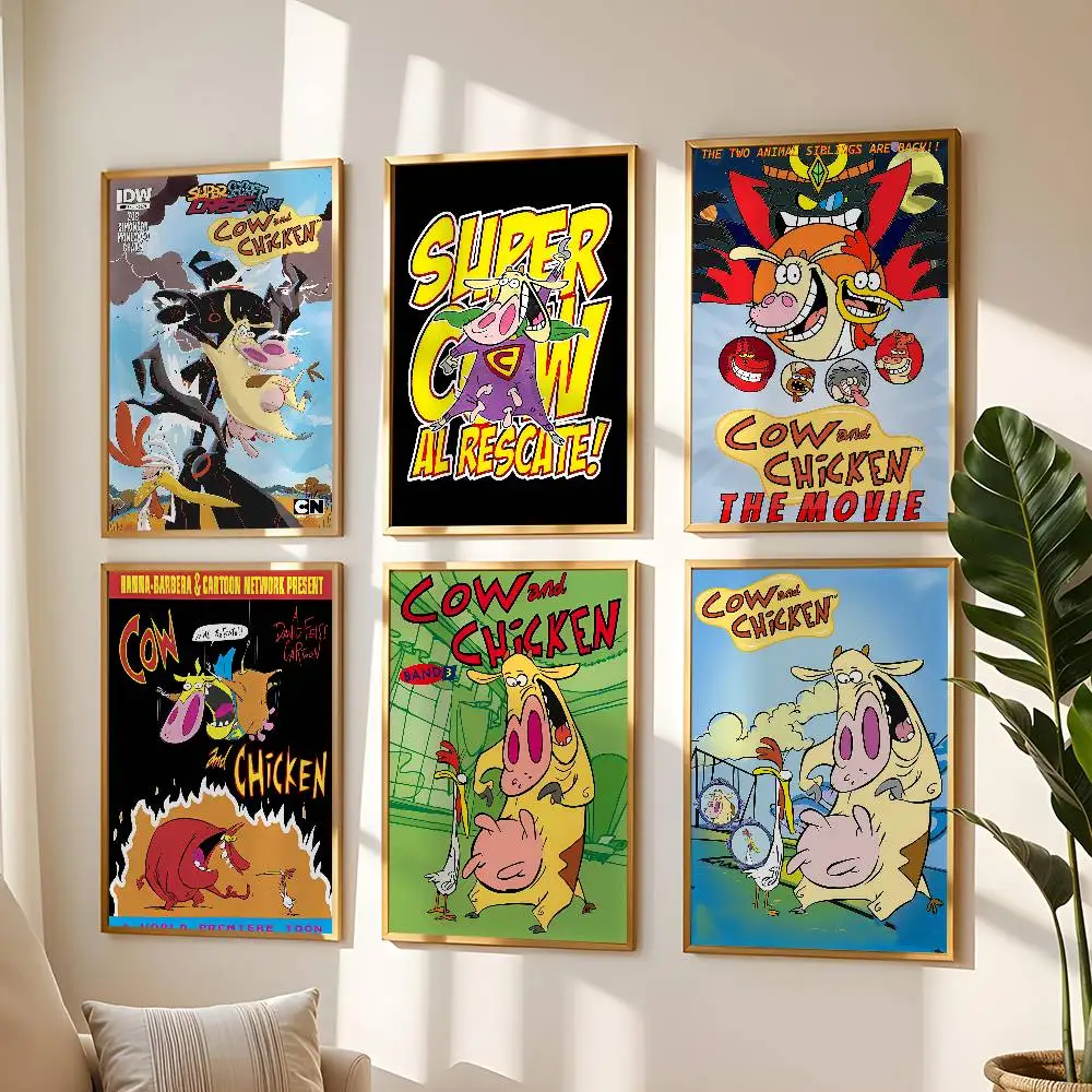 Cartoon Cow And Chicken Poster High Quality Print Waterproof Wall Art Sticker For Bar Living Room Decor Gift
