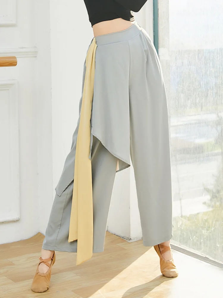 Loose Modern Dance Latin Competition Costume Bandage Irregular Pants Wear Woman Color Matching Street Wide Leg Trousers