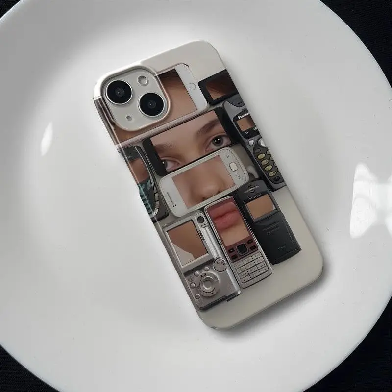 Korean Fashion Design Punk Phone Case for iPhone 16 15 14 13 12 11 Pro Max XS XR XSMax 6 7 8 Plus Glossy HD Hard PC Cover