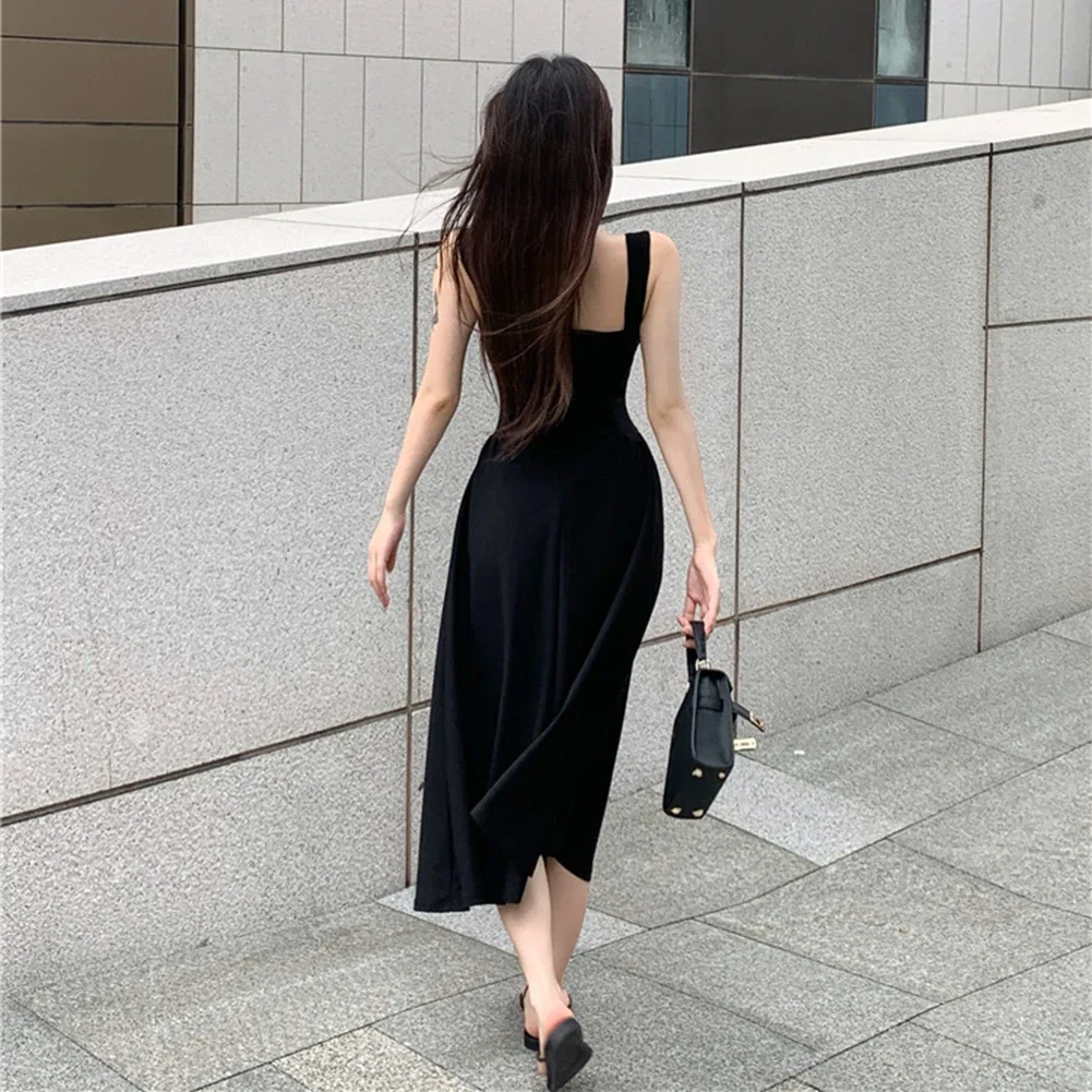 Cocktail Vacation Holiday Dress Skirts Elegant Long Sleeveless Slight Stretch Solid Color Square Collar Summer