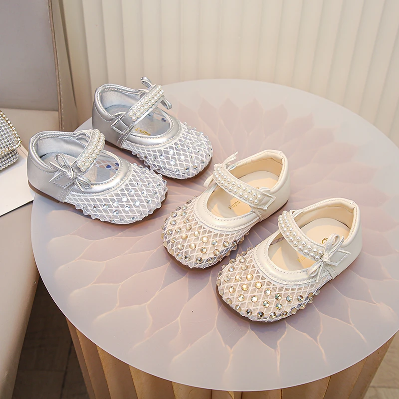 

Girls Casual Shoes Sparkly Bow Breathable Kids Princess Flats Soft Bottom 2026 Brand New Toddler Walking Fashion Shoes Trendy