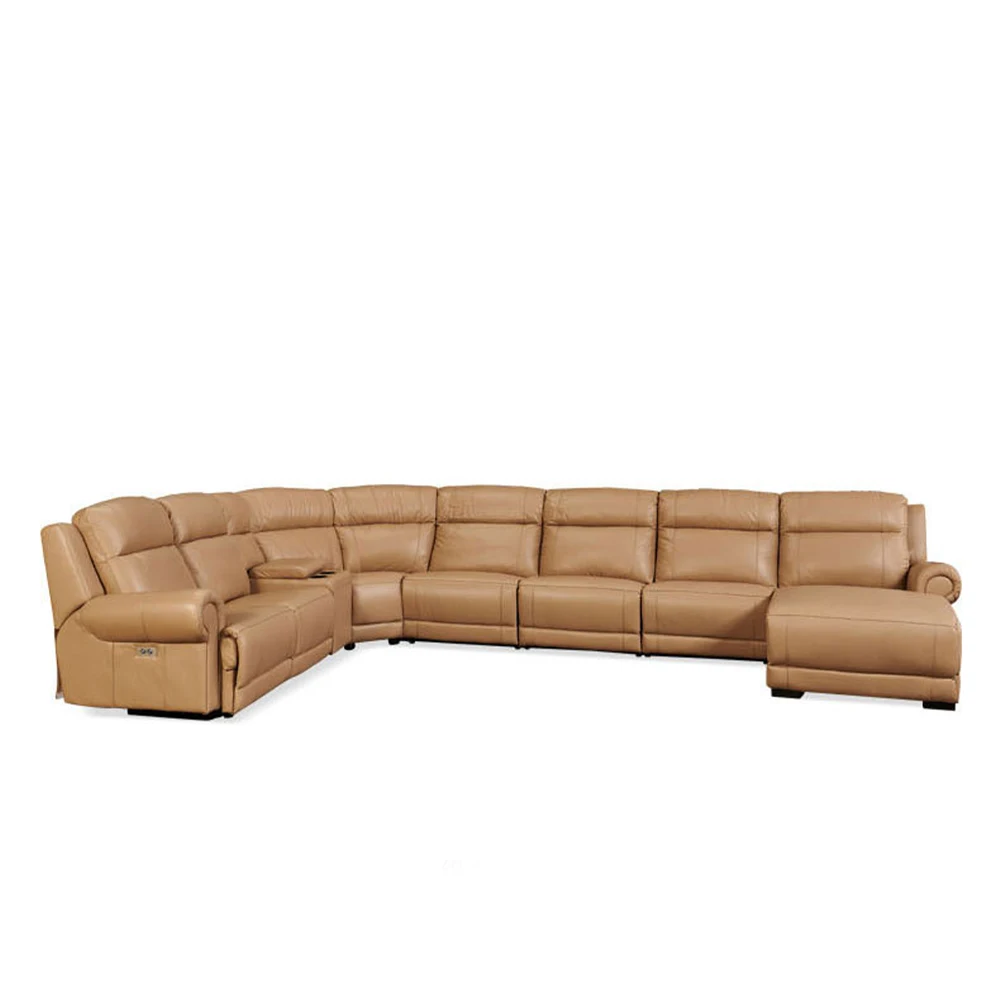 

MINGDIBAO Luxury Genuine Leather Power Recliner Sofa Set, L Shape Electric Reclining Couch with Nailhead Trim, Home Theater Seat