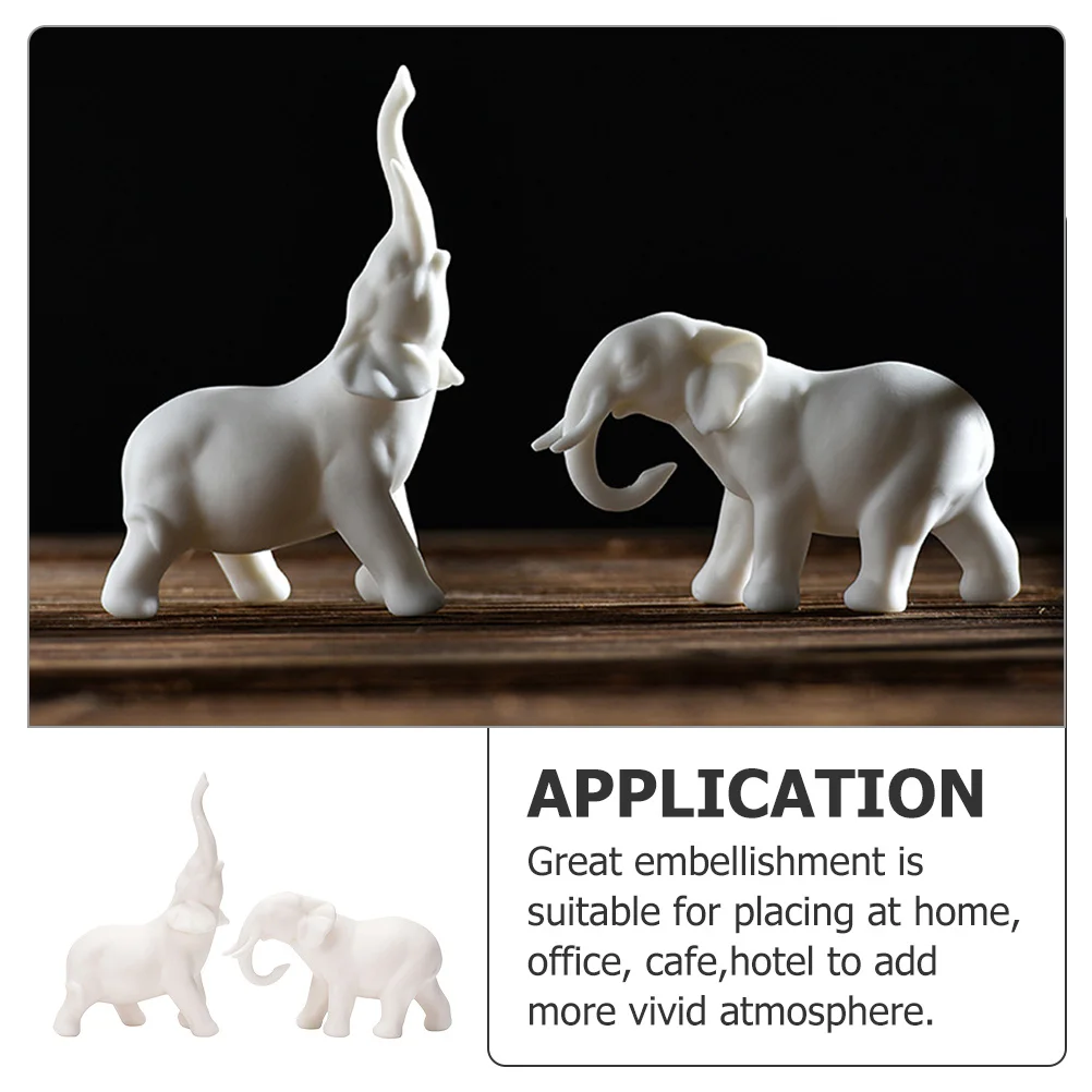 

2Pcs White Porcelain Elephants Adorns Smooth Surface Lightweight Decorative Elephant Crafts for Home Office Cafe Hotel