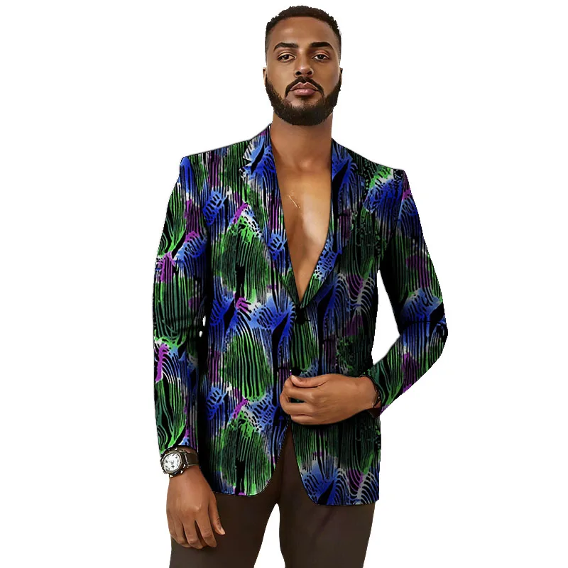 Original Design Men's Blazers African Couture Custom Made Suit Jacket Vintage Wax Print Wedding Party Wear