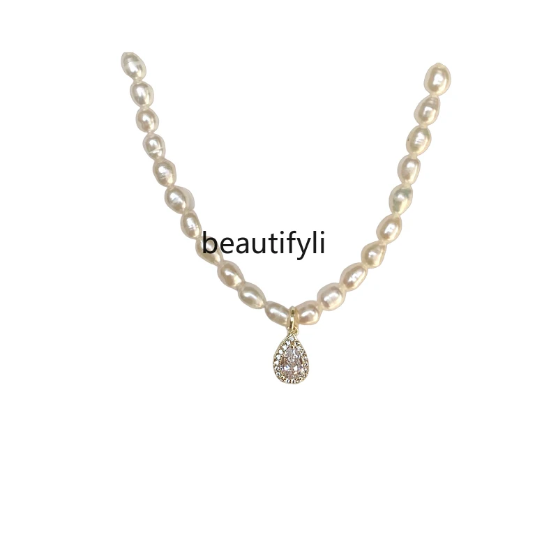 Simple water drop freshwater pearl necklace women's light luxury niche design sense collarbone chain versatile high sense