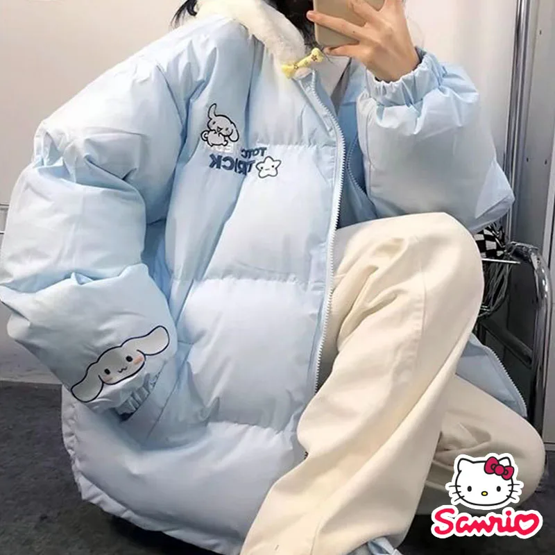 Sanrio Cinnamoroll Down Coats Winter Warm Women Loose Kawaii Casual Fashion Hooded Jacket Thicken Bread Women Coat Tops Gift