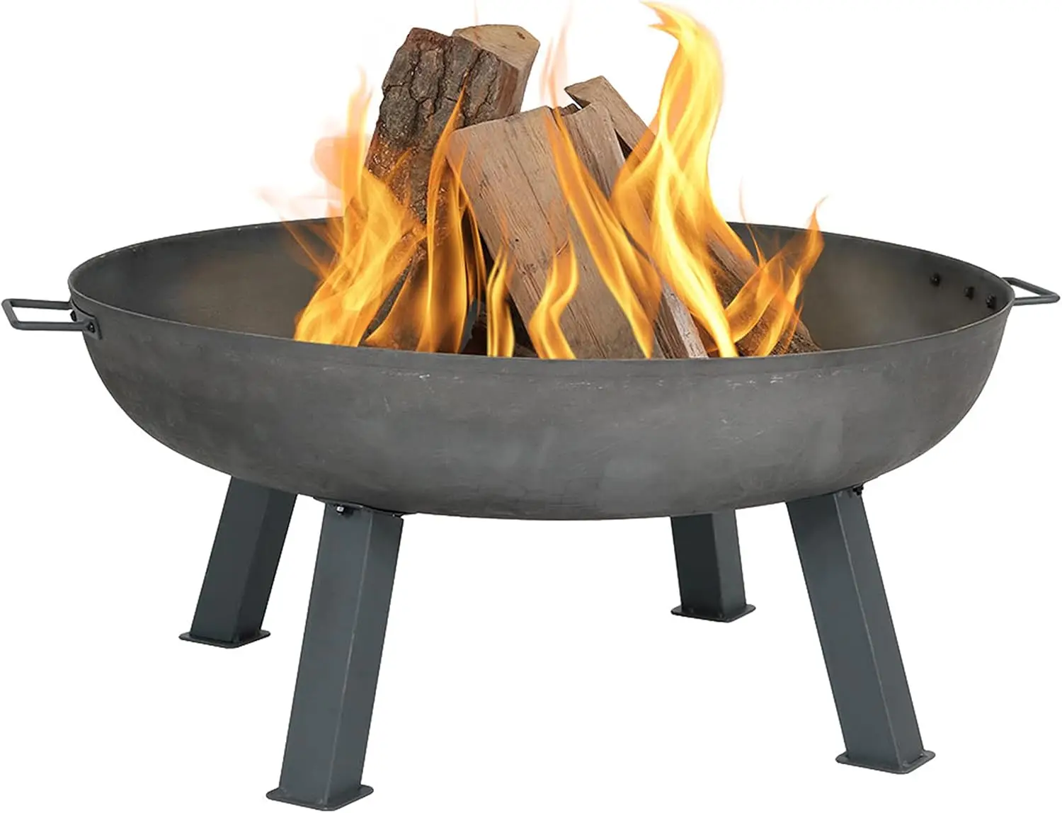 34-Inch Rustic Cast Iron Outdoor Raised Fire Pit Bowl with Handles - Steel Finish