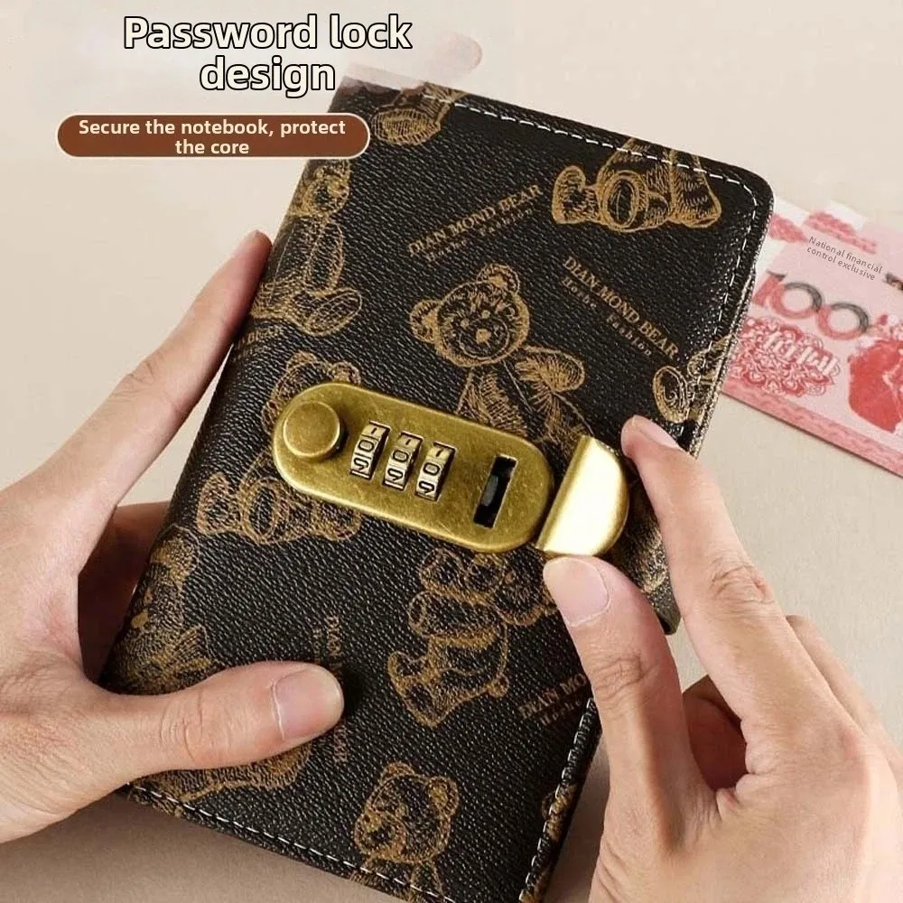 A6 Code Notebook for Money Anti-splash Water Daily Plan Cash Budget Ledger Cartoon Bear Printed Academic Weekly Agenda