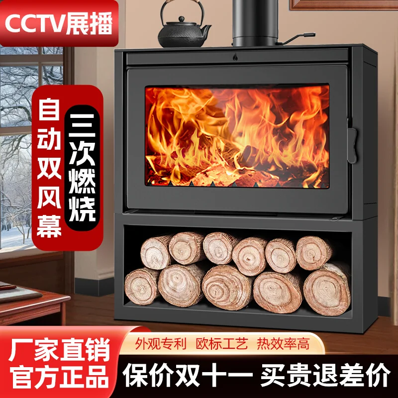 Fireplace real fire firewood rural burning firewood embedded