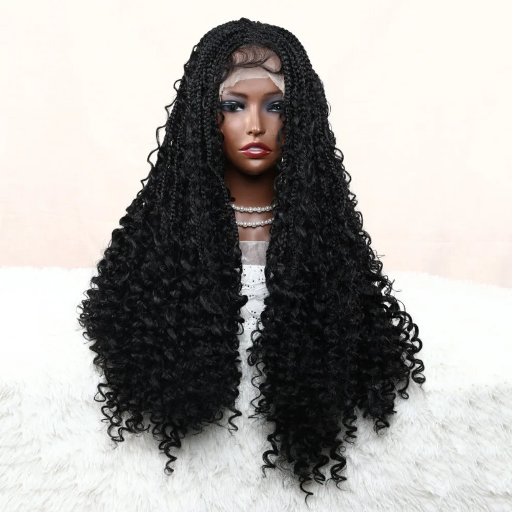 Peruca Trançada Afro Full Lace para Mulheres Negras, 3x Twist Tranças, 30 ", Cauda Curl, Transparente, Uso Diário