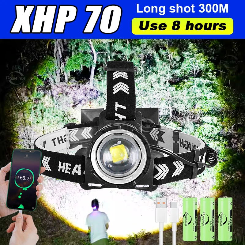 XHP70 Rechargeable Led Head Flashlight Portable Headlight 18650 Waterproof Head Light Zooming 1000m Ultra Powerful Led Headlamp