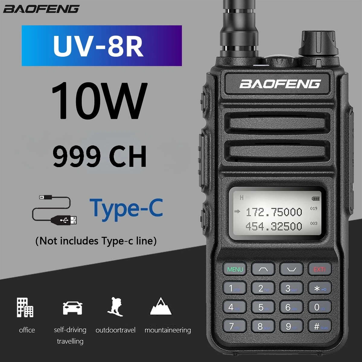 BaoFeng UV-15R 10W Power 999CH Walkie Talkie Radio Support Type-C Charger 50KM Transceiver Upgrade UV-10R UV-5R Two Way Radio