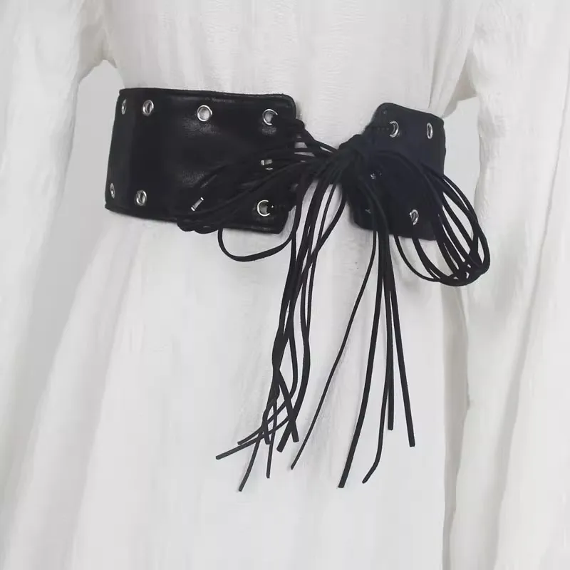 

Women's Fashion Hollow Out PU Leather Corset Female Cummerbund Coat Waistband Dress Decration Wide Belt J1345