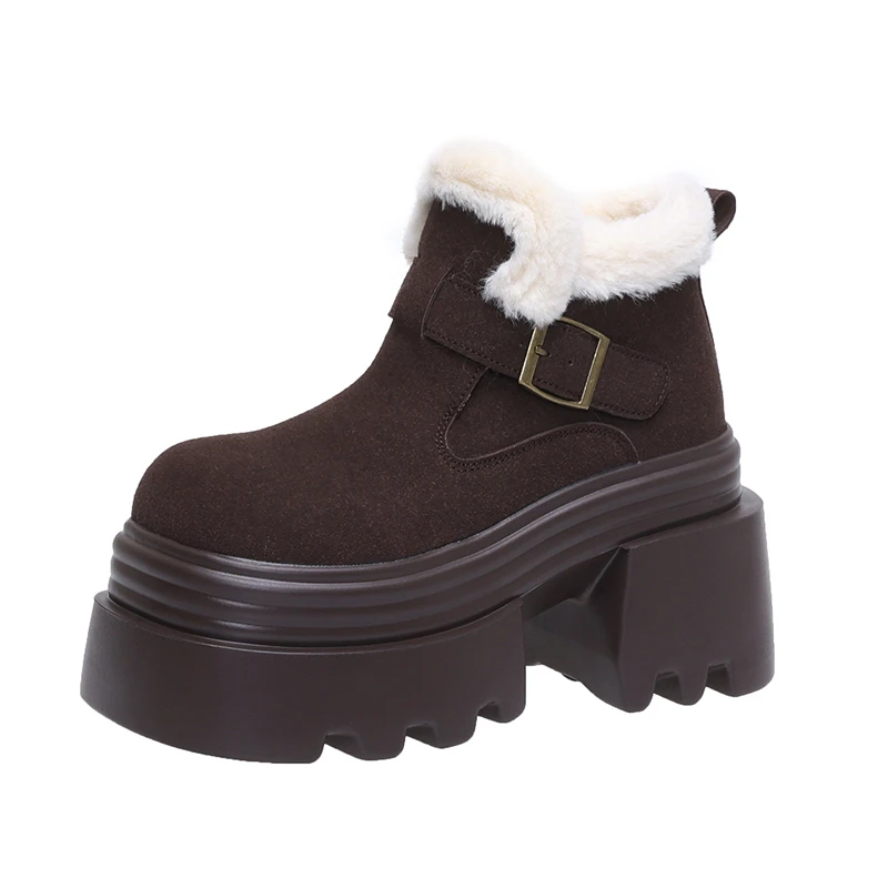 

8CM High Quality Platform Warm Snow Boots for Women Fashion Comfort Plush Outdoor Womens Cotton Shoes Suede Casual Booties Botas