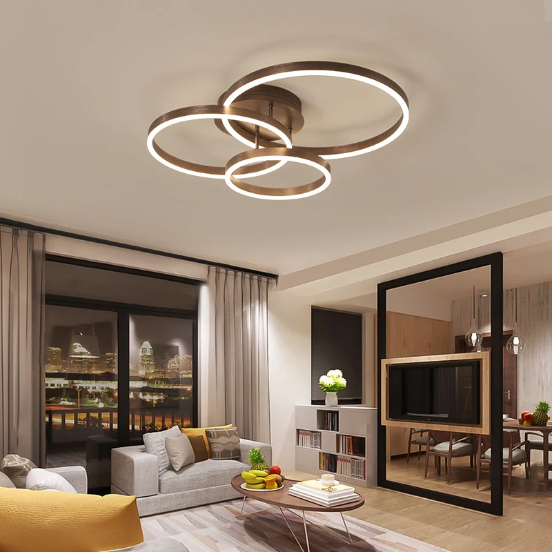 Nordic Round Circle Led Chandeliers Gold Coffee Ceiling Light For Bedroom Living Dining Room Kitchen Study Indoor Daily Fixtures