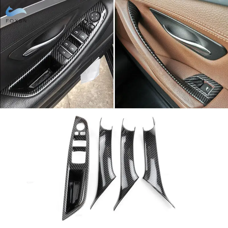 

For BMW 5 Series F10 F18 2011 - 2014 2015 2016 2017 Car Interior Carbon Fiber Texture Door Pull Handle Protective Cover Trim