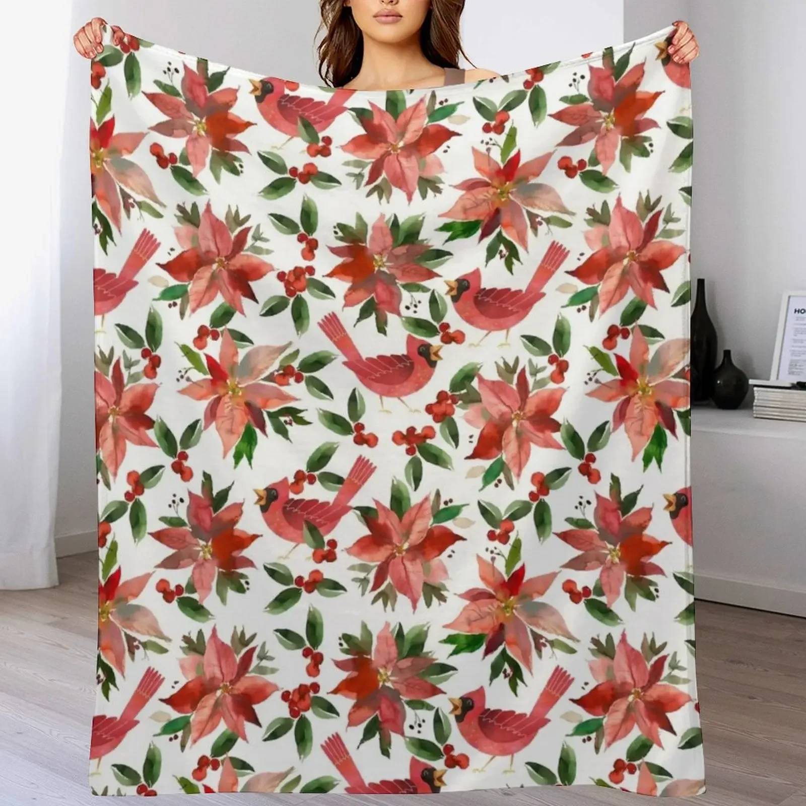 

Cardinal Poinsettia Throw Blanket Lightweight Warm Blanket for Travel Camping