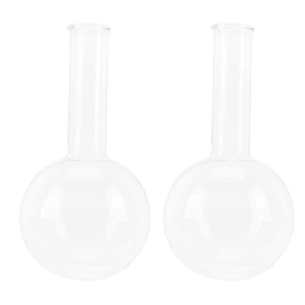 

2 Pcs Flask Round-bottomed Thin-mouth Glass Boiling Narrow Neck Transparent Science Flat Laboratory Supplies Test Experiment