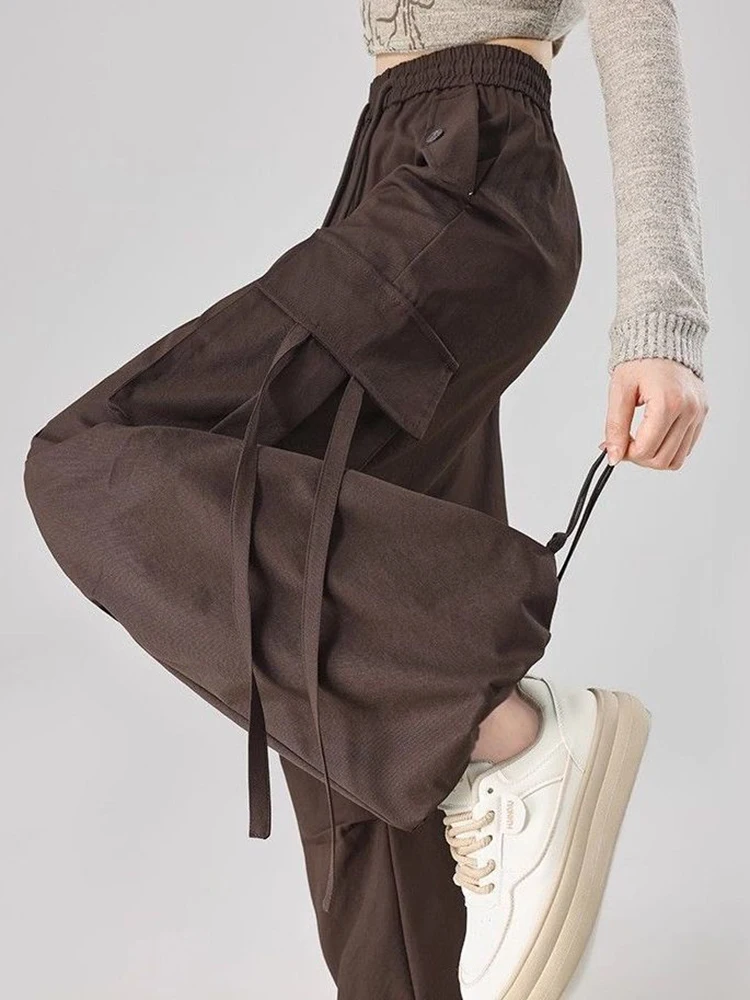 

Уличная одежда Брюки-карго Женские винтажные свободные повседневные спортивные широкие брюки с карманами Y2K Harajuku Hottie High Street Новые спортивные штаны