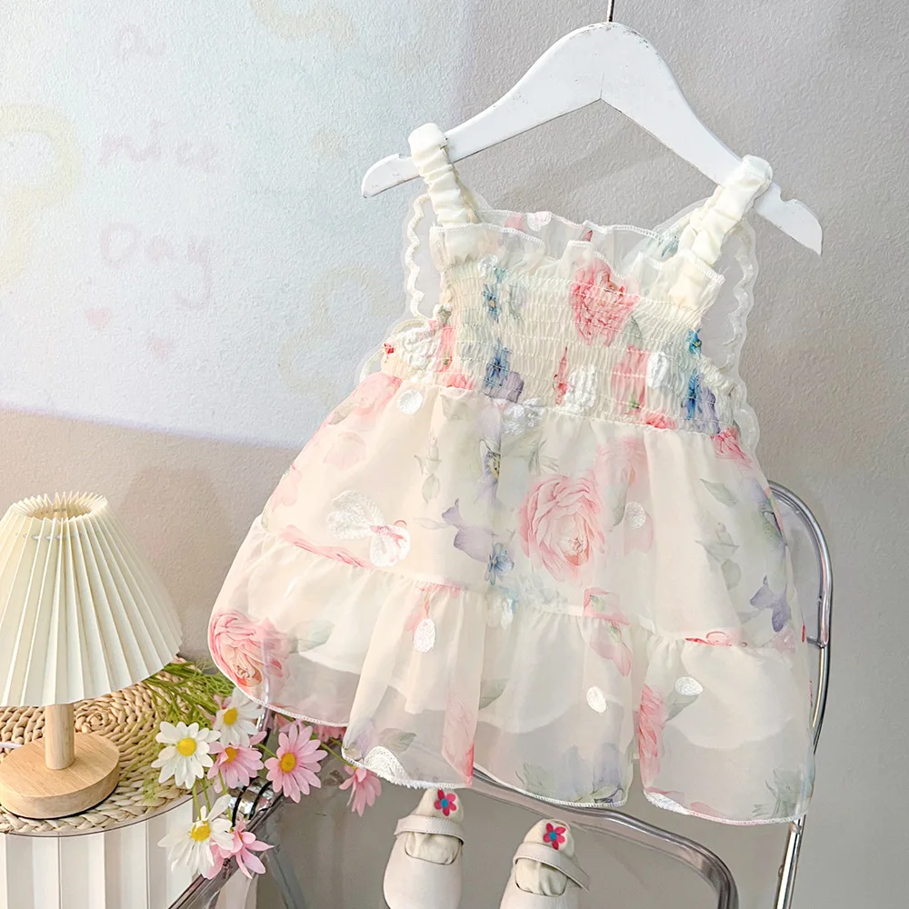 Sweet Princess Style Girls Mesh Dresses Summer 2024 Children Wedding Party Dress For Baby Birthday Clothes Kids Costume Dress