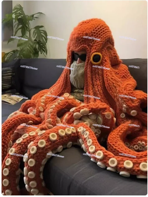 Knitted Octopus Hat Wool Squid Hat Cthulhu Octopus Hood Crochet Wool Octopus Hat Plush Hat