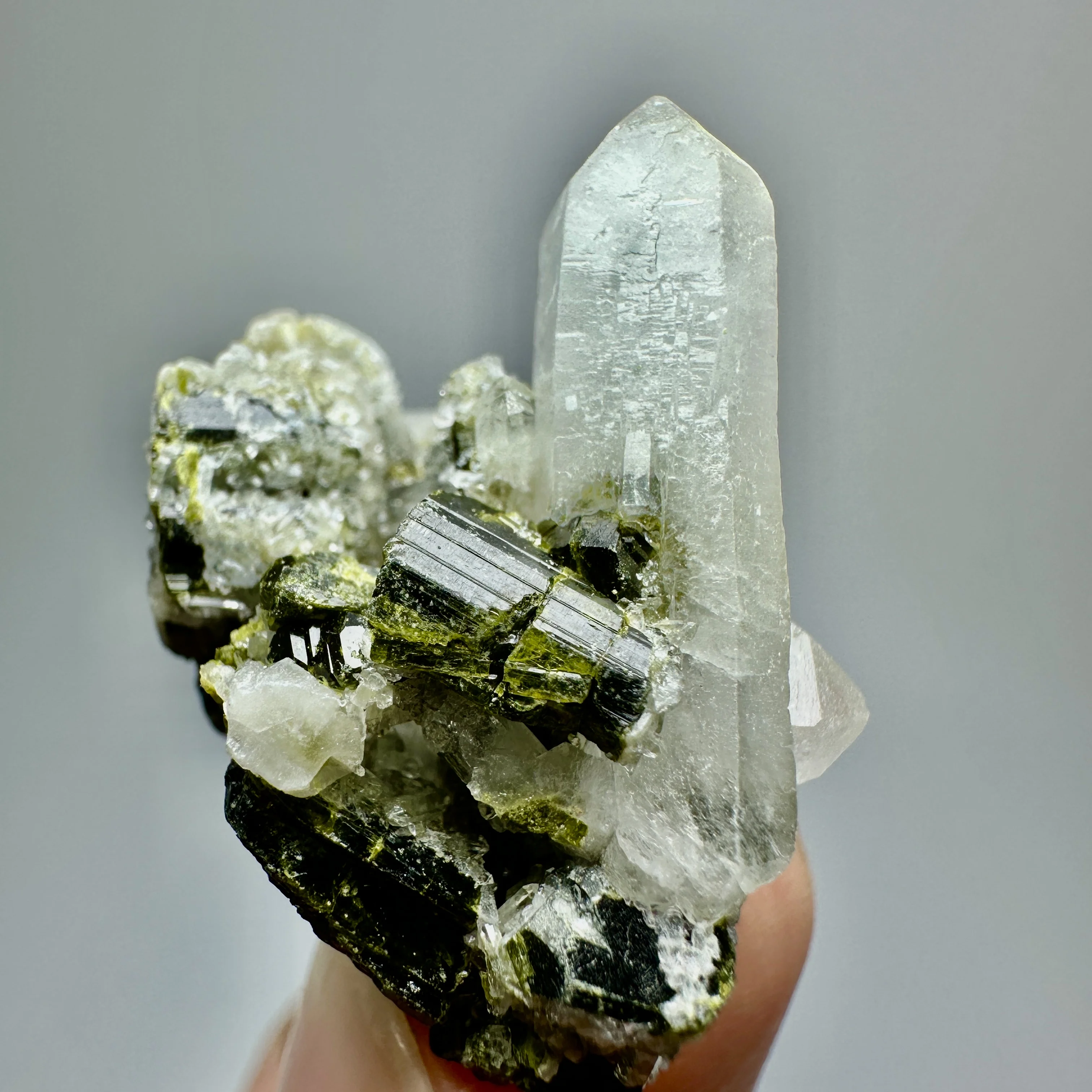 Natural Green Epidote Crystal Cluster Specimen - Raw Mineral Stone Healing Reiki Home Decor Gift