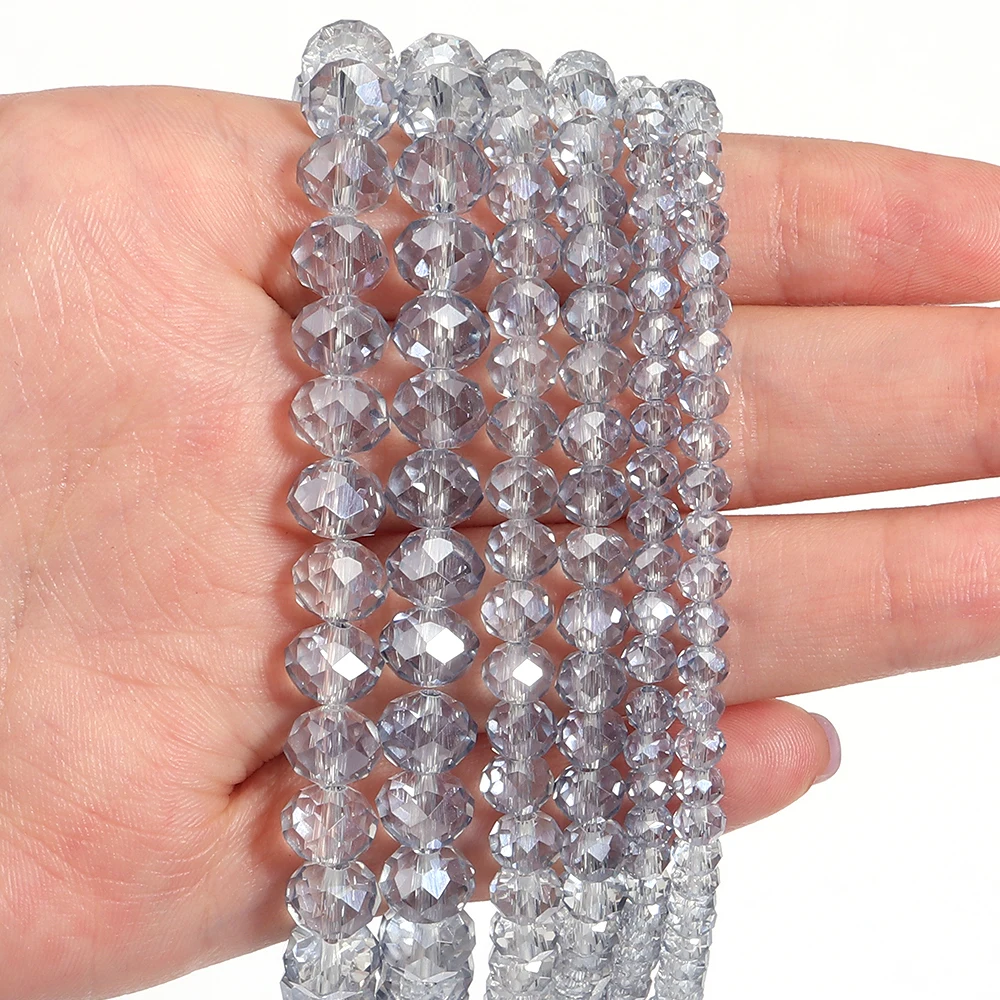 4 6 8 مللي متر الأوجه خرز كريستالي أزرق فاتح رمادي المعداد الزجاج فضفاض خزر عازل لصنع المجوهرات عقد دي اي واي أساور لوازم