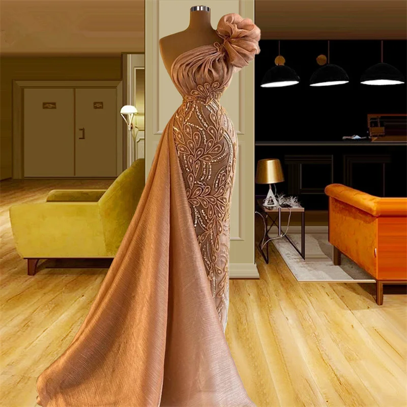 

Luxury Mermaid Evening Dress Beaded Sequins Birthday Party Dress Lace Floor Sweeping Celebrity Prom Dress Large Customized