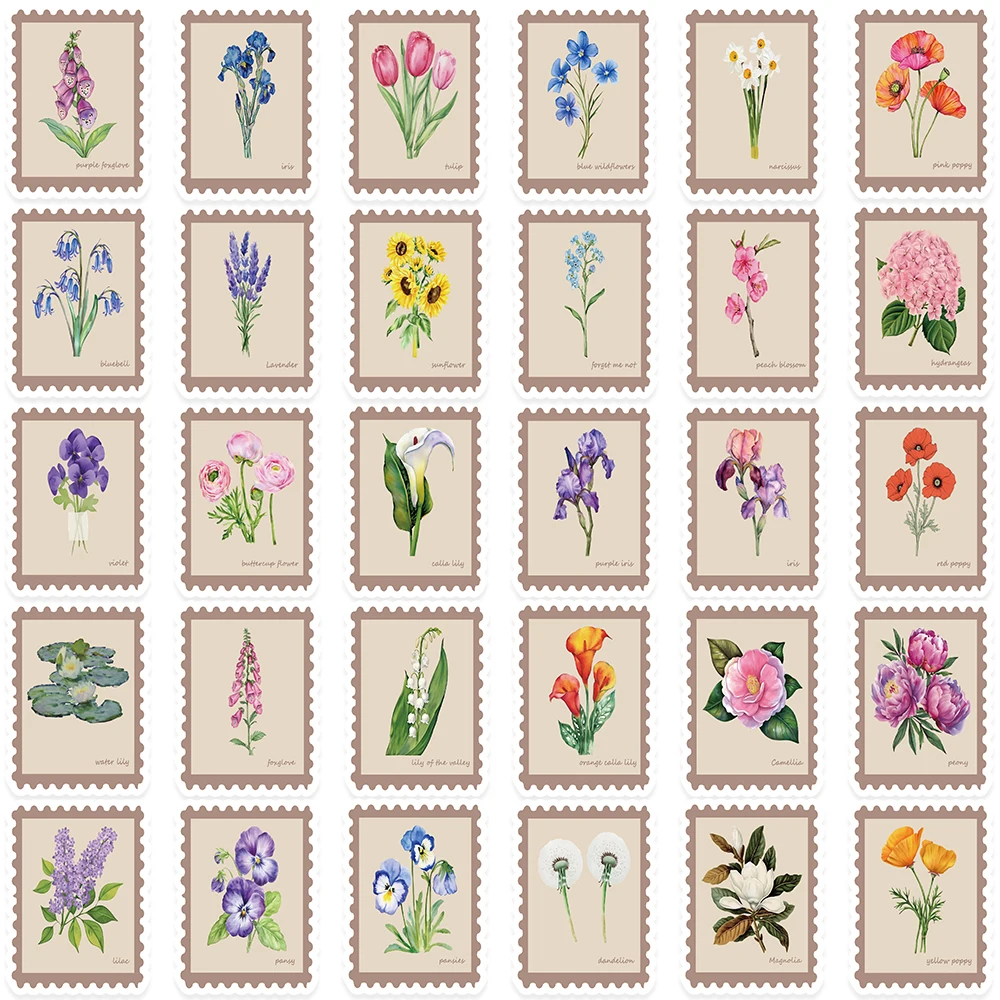 50pcs Birth Flower Stickers Decals For Phone Scrapbook Suitcase Guitar Refrigerator DIY Vinyl Aesthetic Waterproof Stickers