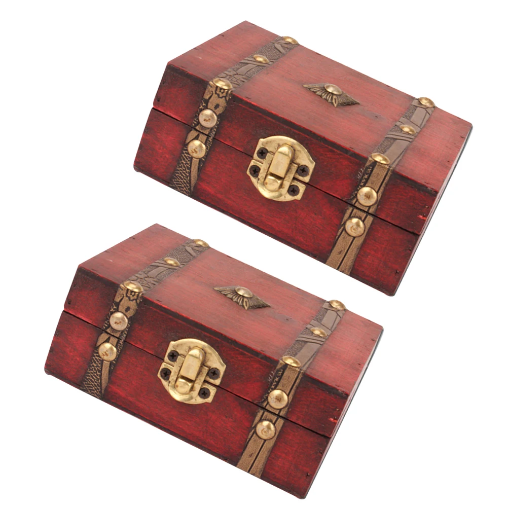 

2PCS Jewelry Storage Box Vintage Wood Small Case for Rings Earrings Home Decor Classic Organizer Wooden Treasure Chest