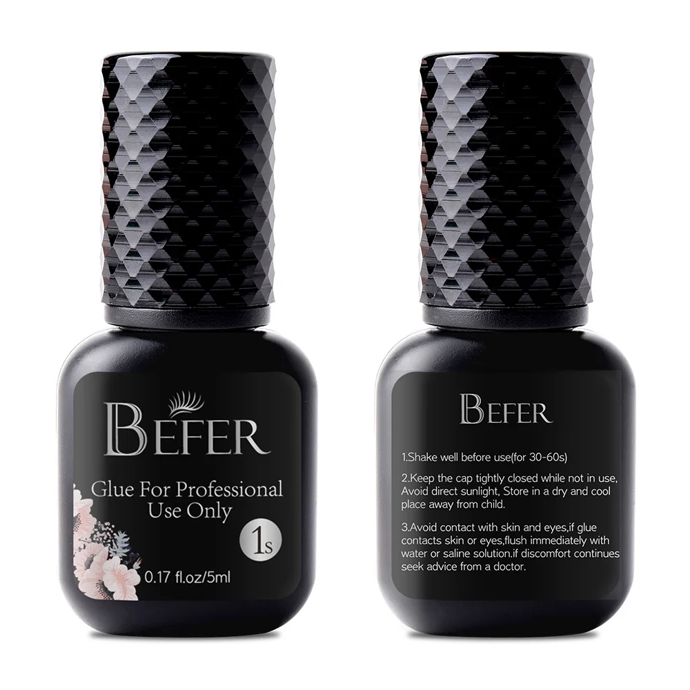 Befer 5ml Glue for Eyelashes Extensions Professional False Eyelash Glue 0.5-2 Sec Fast Drying Low Odor No Irritant Make Up Tools