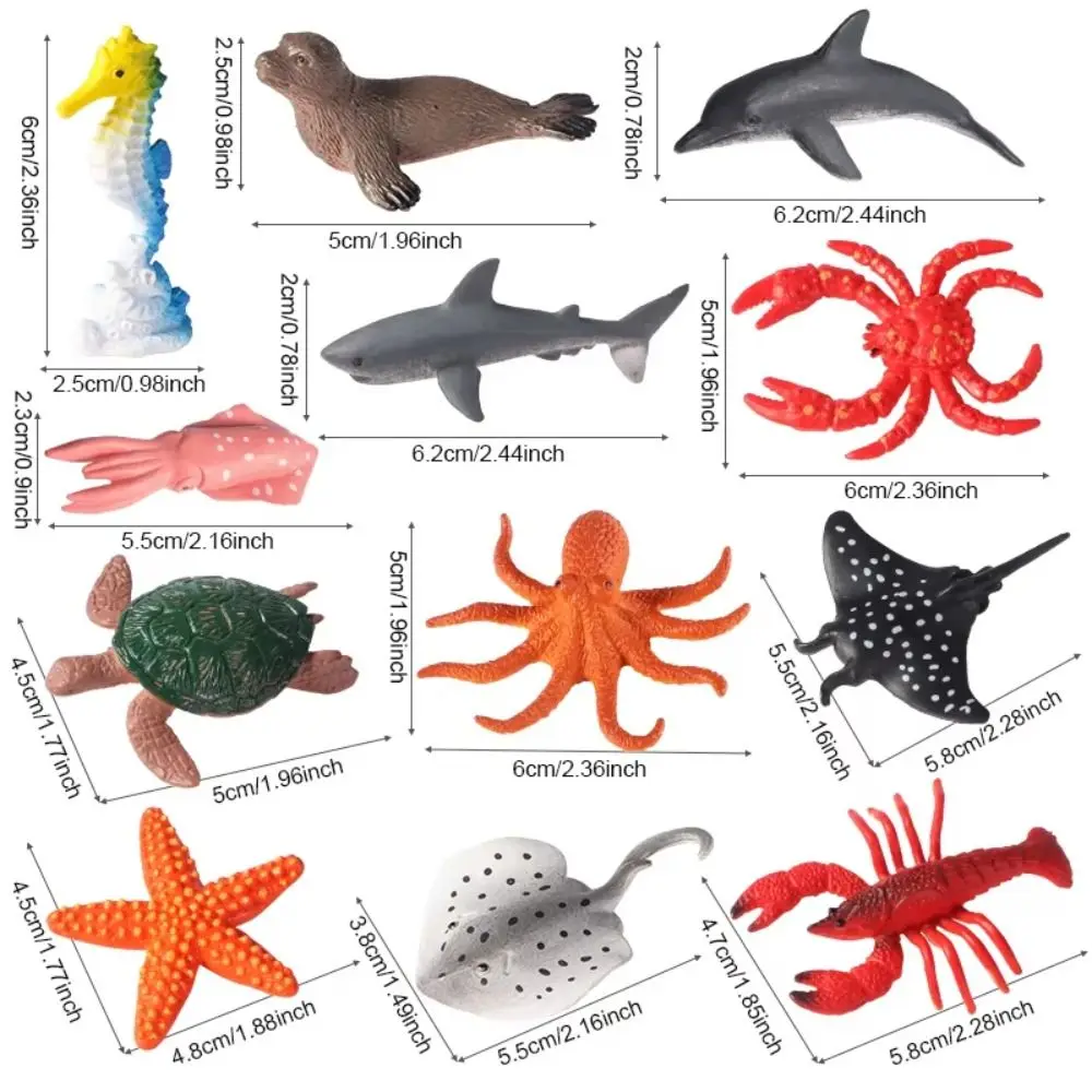 12 قطعة مجموعة الحياة البحرية الصغيرة للمحيط البحري نماذج الحيوانات القرش السلاحف كراب دولفين عمل أرقام ألعاب تعليمية للأطفال