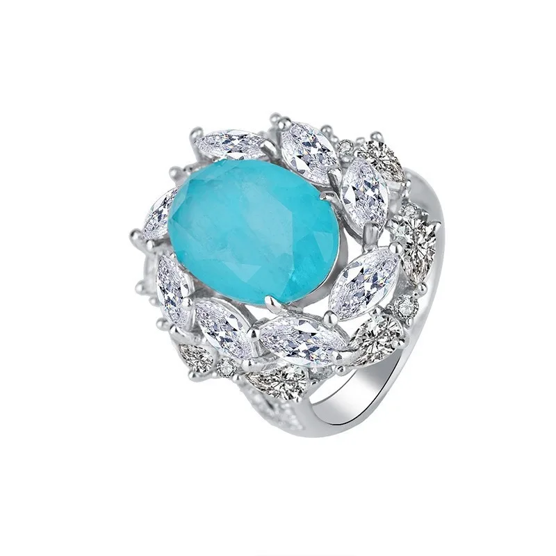 Vintage 925 Silver 9.15 Carat Paraiba Lab Grown Gemstone Ladies Fashion Jewelry Women Rings